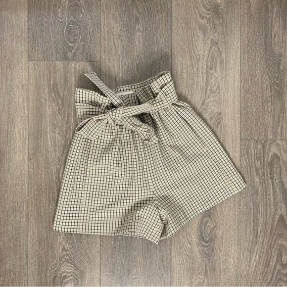 Aritzia Wilfred Gelas Shorts Paperbag High rise Waist Plaid Tie waist size 00 - Picture 2 of 13